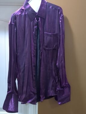 Satin Long-Sleeve Dress Shirt in Deep Purple